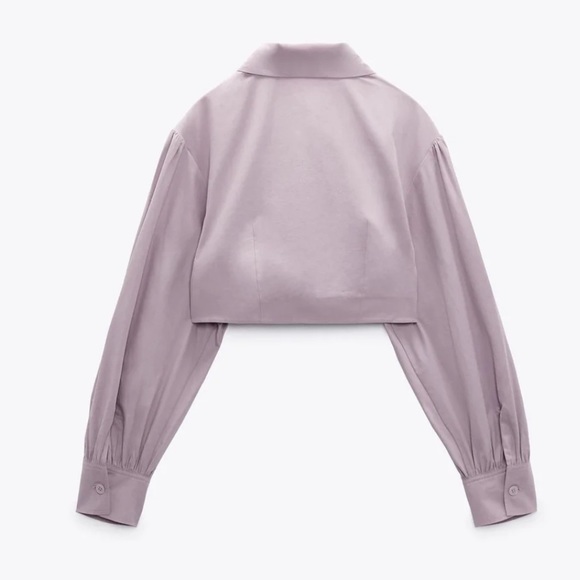 ZARA VOLUMINOUS POPLIN LAVENDER BLOUSE - Picture 3 of 6